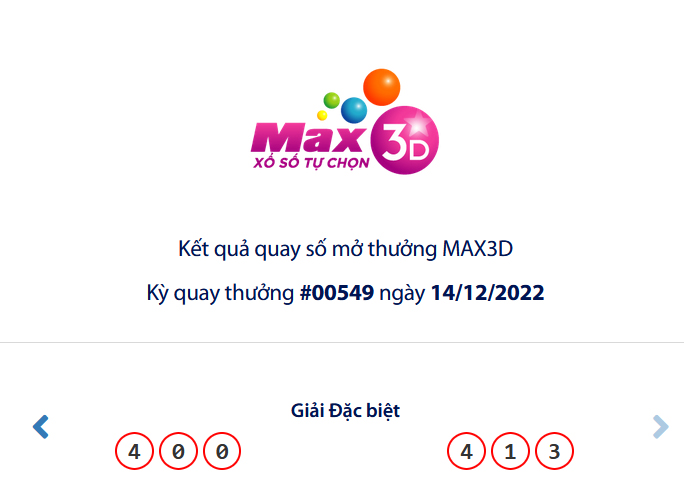 Kết quả QSMT Max3D của Vietlott Ngày 14/12/2022