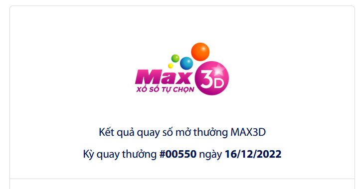 Kết quả QSMT Max3D của Vietlott Ngày 16/12/2022